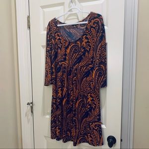 Orange & Navy Blue Paisley Tunic Dress 1XL R & B